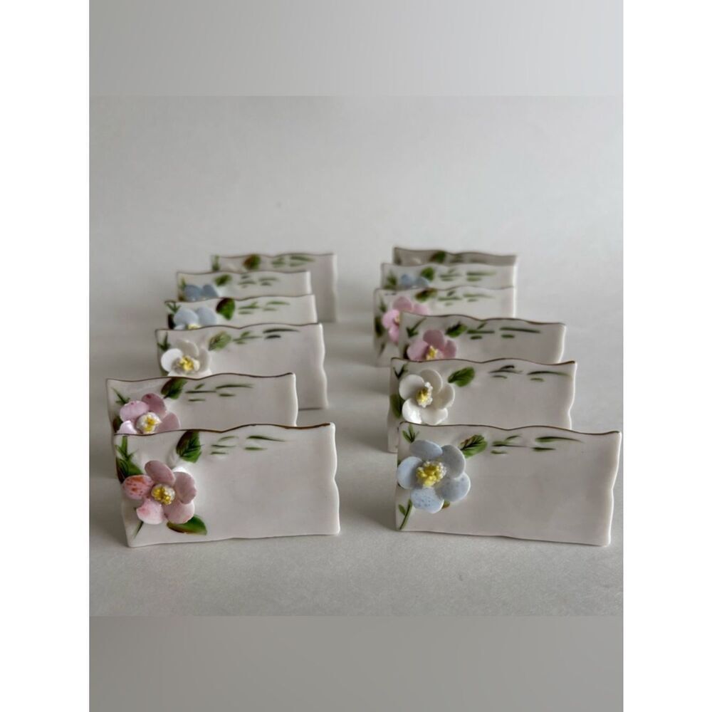 Vintage Shafford Porcelain Flower Name Place Card Set Of 24
